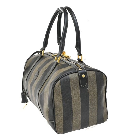 FENDI Logo Pequin Travel Hand Bag PVC Leather Black GHW Made in Italy 65KB280 - Picture 2 of 15